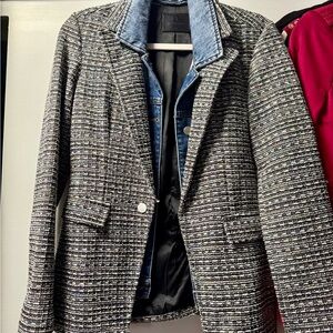 Blue Revival Chic Tweed Blazer with removable Denim Collar